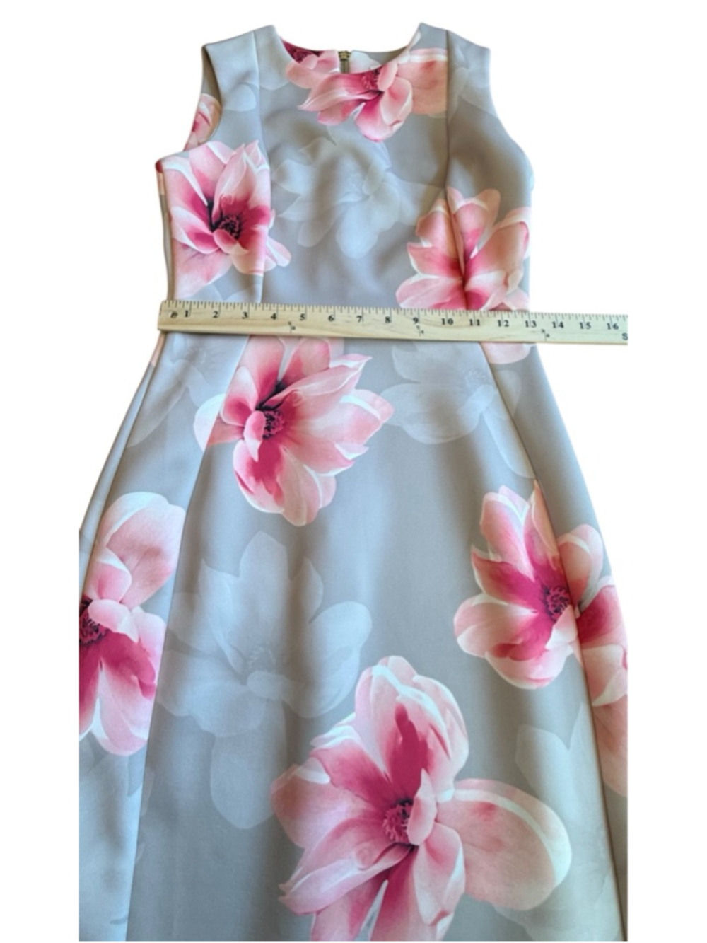 Calvin Klein Gray Pink Floral Sleeveless Sheath Dress Size 2 - Picture 11 of 13